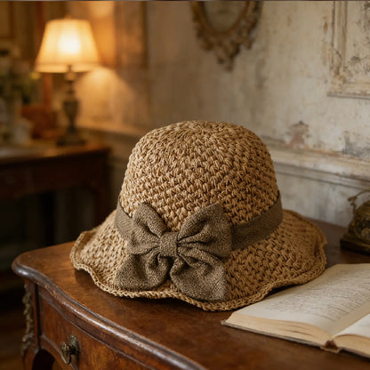 👒⏰ 50% OFF LIMITED TIME! Elegant Woven Straw Hat with Bow – Wide Brim, Adjustable & Foldable for Summer & Travel ✨