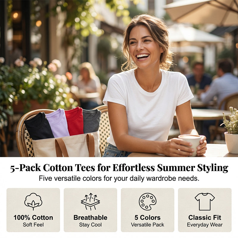 👕⏰ 57% OFF LIMITED TIME! 5-Pack Solid Color Cotton T-Shirts – Premium Basics, Comfort Fit & Wardrobe Essentials 🧺