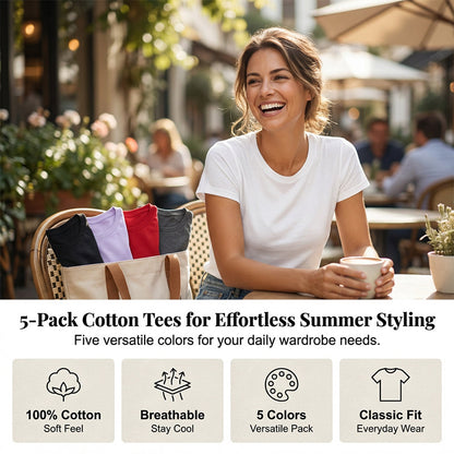👕⏰ 57% OFF LIMITED TIME! 5-Pack Solid Color Cotton T-Shirts – Premium Basics, Comfort Fit & Wardrobe Essentials 🧺