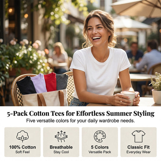 👕⏰ 57% OFF LIMITED TIME! 5-Pack Solid Color Cotton T-Shirts – Premium Basics, Comfort Fit & Wardrobe Essentials 🧺