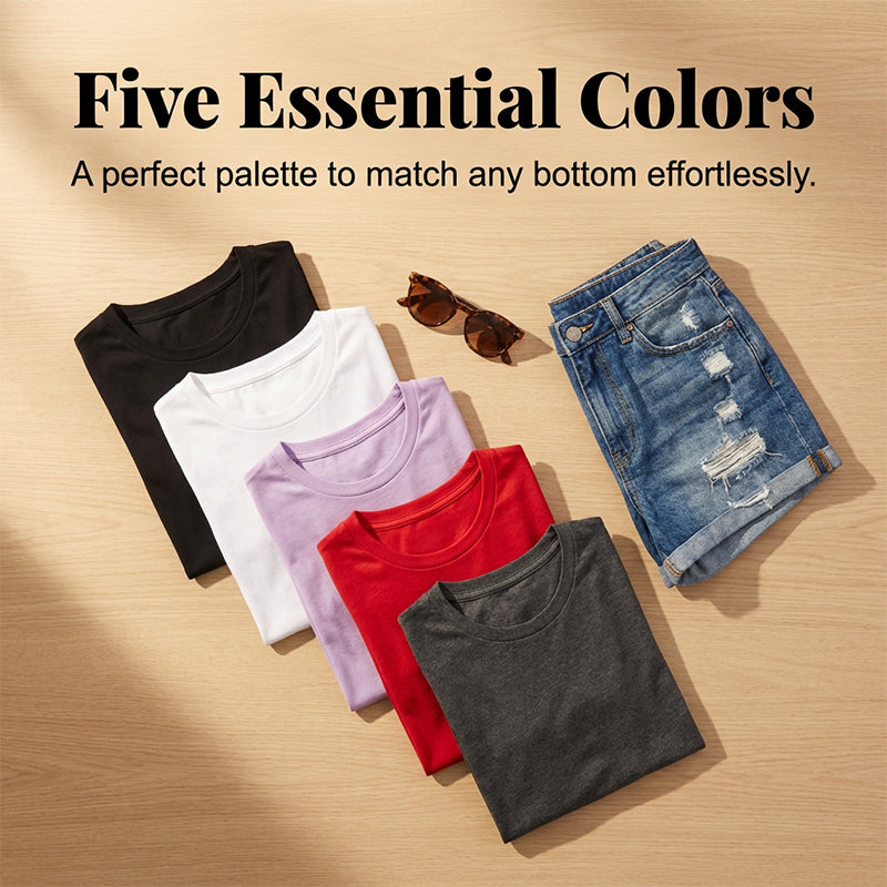 👕⏰ 57% OFF LIMITED TIME! 5-Pack Solid Color Cotton T-Shirts – Premium Basics, Comfort Fit & Wardrobe Essentials 🧺