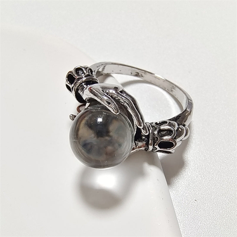💍 50% OFF NOW! 🔮 Gothic Crystal Ball Hand Ring – Adjustable fit, sparkling gem & vintage vibes – perfect for witchy style, costumes or everyday edgy accessorizing 🖤
