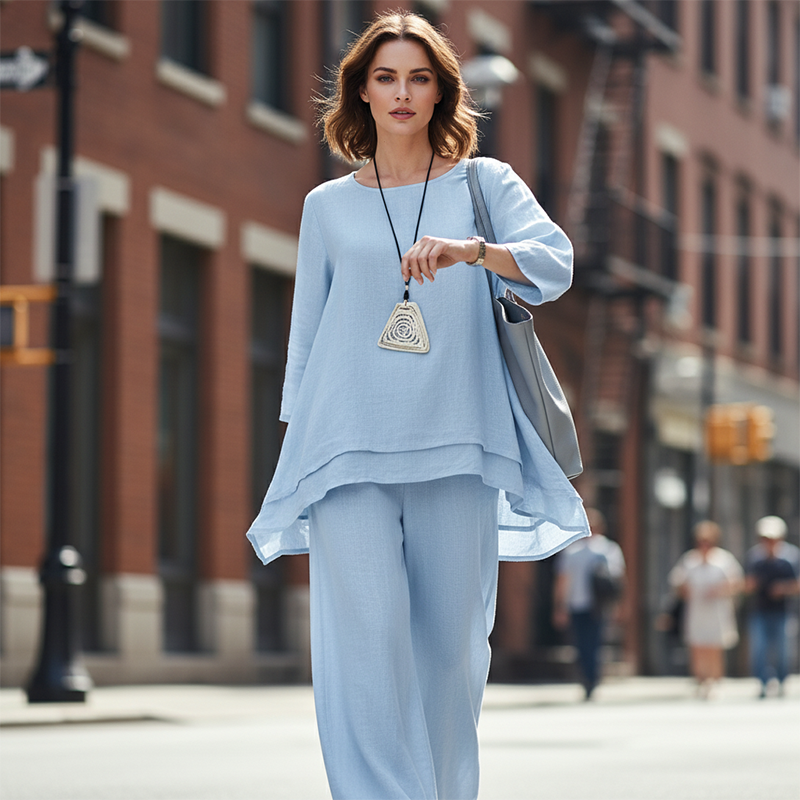 📢📢50% OFF !! ⏰Casual Loose Fit Tunic Top and Wide Leg Pants Set