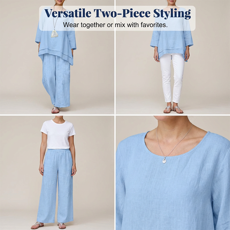 📢📢50% OFF !! ⏰Casual Loose Fit Tunic Top and Wide Leg Pants Set