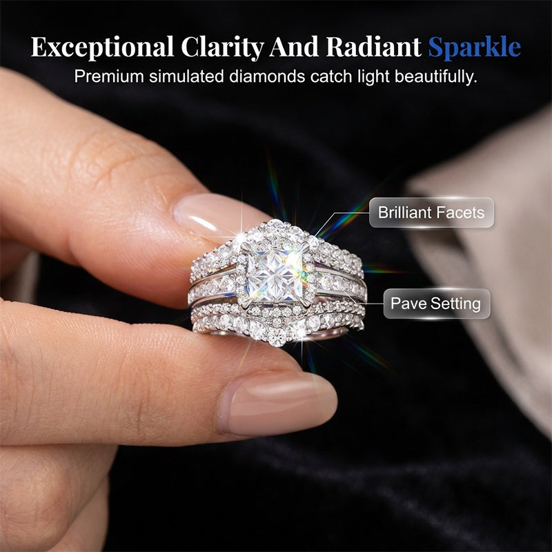 💍 LIMITED-TIME 50% OFF! 💥 Women's Princess Cut Cubic Zirconia Filled Ring – Pave Setting, Multi-Layer Band, Sparkle ✨