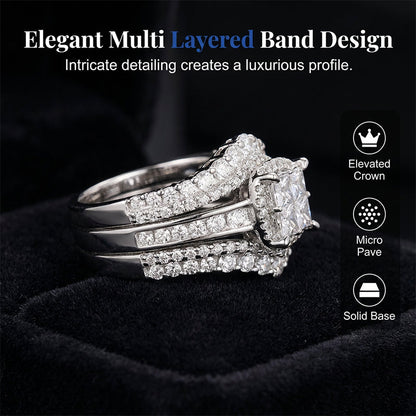 💍 LIMITED-TIME 50% OFF! 💥 Women's Princess Cut Cubic Zirconia Filled Ring – Pave Setting, Multi-Layer Band, Sparkle ✨
