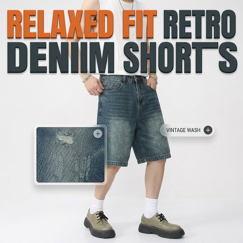 🩳 50% OFF NOW! 👖 Men's Vintage Relaxed Fit Denim Shorts – Premium Washed Denim, Deep Pockets & Streetwear Style ✨
