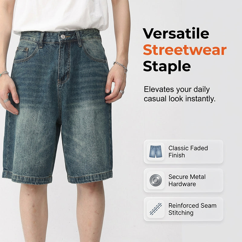 🩳 50% OFF NOW! 👖 Men's Vintage Relaxed Fit Denim Shorts – Premium Washed Denim, Deep Pockets & Streetwear Style ✨