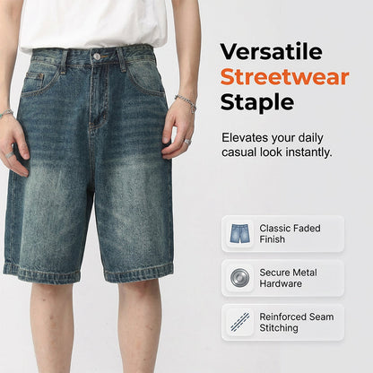 🩳 50% OFF NOW! 👖 Men's Vintage Relaxed Fit Denim Shorts – Premium Washed Denim, Deep Pockets & Streetwear Style ✨