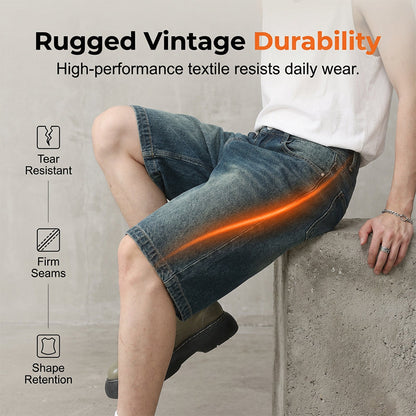🩳 50% OFF NOW! 👖 Men's Vintage Relaxed Fit Denim Shorts – Premium Washed Denim, Deep Pockets & Streetwear Style ✨