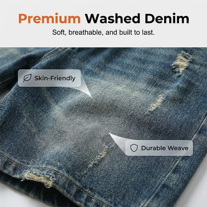 🩳 50% OFF NOW! 👖 Men's Vintage Relaxed Fit Denim Shorts – Premium Washed Denim, Deep Pockets & Streetwear Style ✨