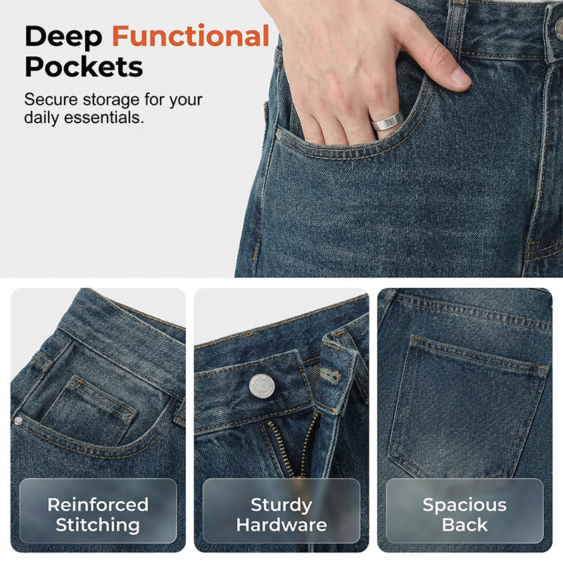 🩳 50% OFF NOW! 👖 Men's Vintage Relaxed Fit Denim Shorts – Premium Washed Denim, Deep Pockets & Streetwear Style ✨
