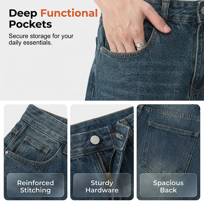 🩳 50% OFF NOW! 👖 Men's Vintage Relaxed Fit Denim Shorts – Premium Washed Denim, Deep Pockets & Streetwear Style ✨