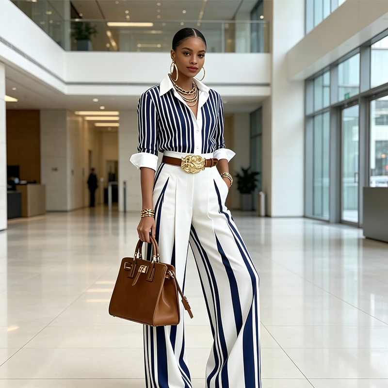 📢📢40% OFF !! ⏰Women's Striped Shirt & Wide-Leg Pants 2-Piece Set