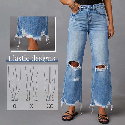 👖 50% OFF NOW! ✨ Women's High-Waisted Ripped Flare Jeans – Distressed Detailing, Cropped Flare Leg & Premium Stretch Denim 💙