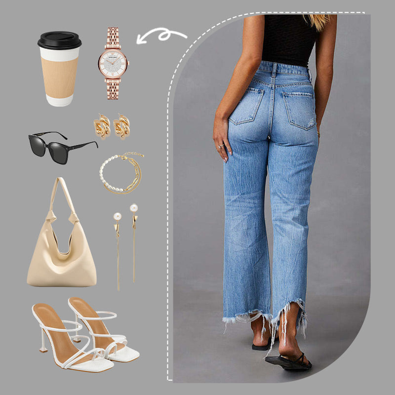 👖 50% OFF NOW! ✨ Women's High-Waisted Ripped Flare Jeans – Distressed Detailing, Cropped Flare Leg & Premium Stretch Denim 💙