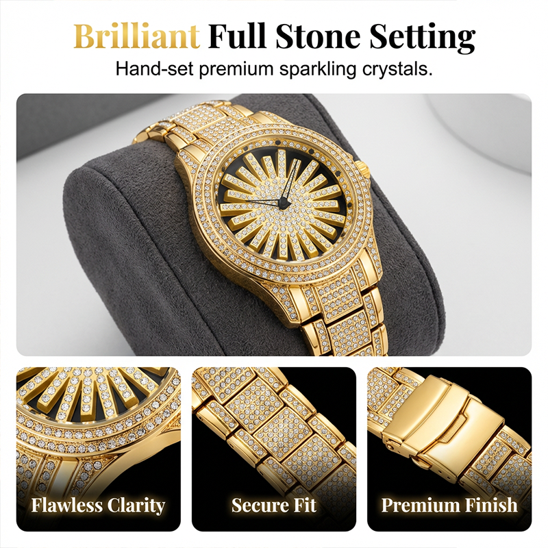 ⌚ LIMITED TIME: 50% OFF! 🔥 Men's Iced-Out Watch with Rotating Dial – Sparkling Crystals, Precise Quartz & Butterfly Clasp ✨