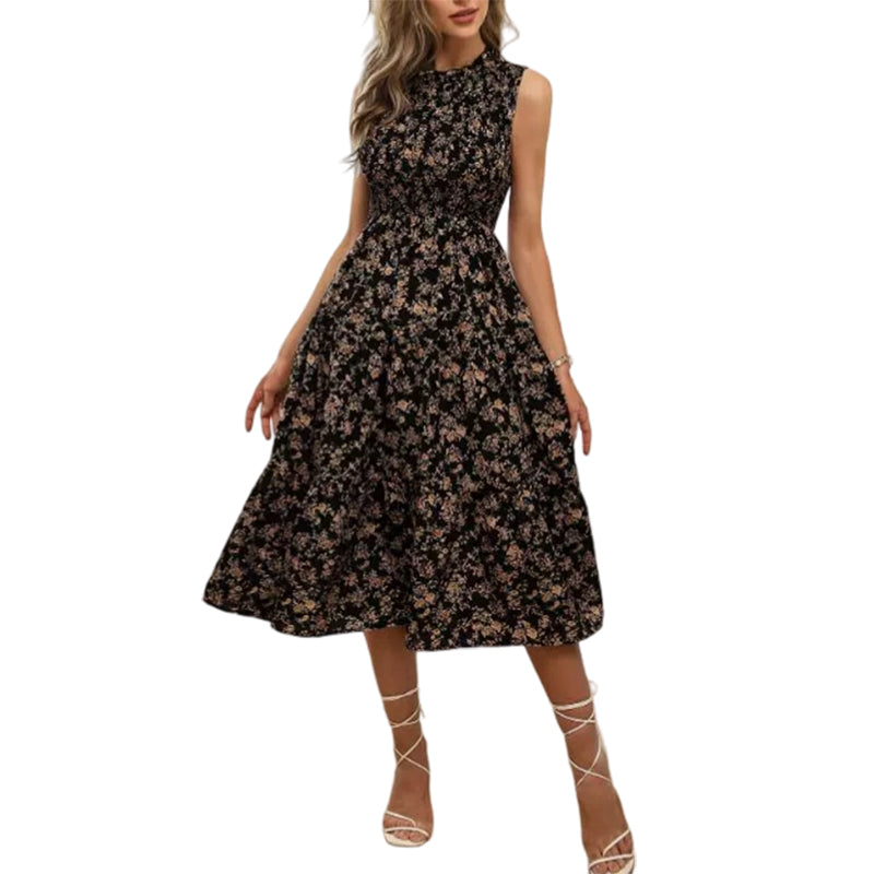 👗 50% OFF NOW! 🌸 Women's Sleeveless Floral Print Casual Dress – Smocked Bodice, Flowy Tiered Skirt & Versatile Midi Length ✨