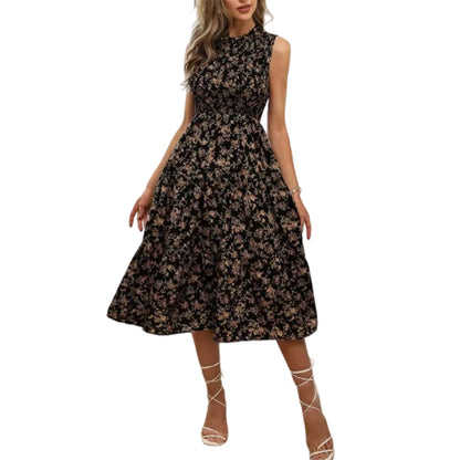 👗 50% OFF NOW! 🌸 Women's Sleeveless Floral Print Casual Dress – Smocked Bodice, Flowy Tiered Skirt & Versatile Midi Length ✨