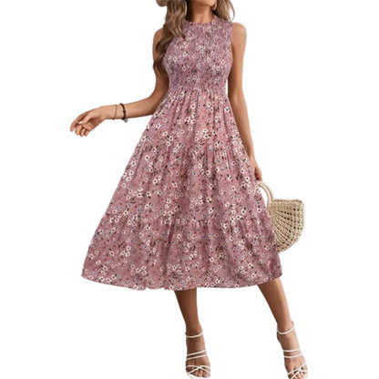 👗 50% OFF NOW! 🌸 Women's Sleeveless Floral Print Casual Dress – Smocked Bodice, Flowy Tiered Skirt & Versatile Midi Length ✨