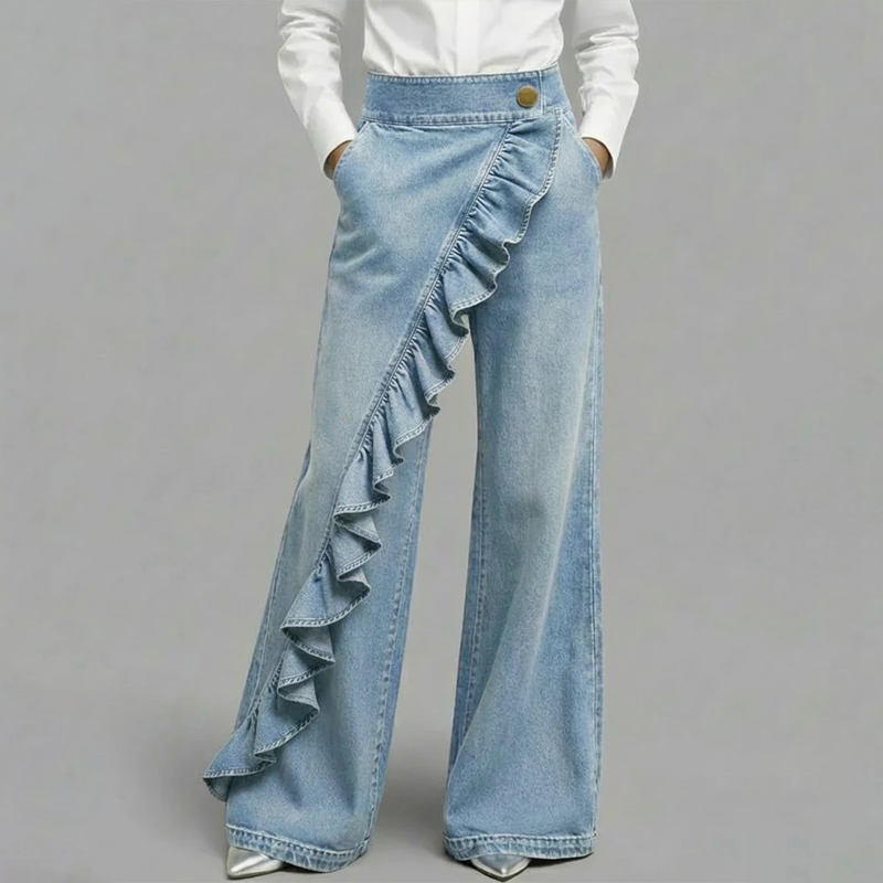 ⏳Limited-time 50% off⏰Women’s Asymmetrical Ruffle Wide-Leg Denim Pants👖