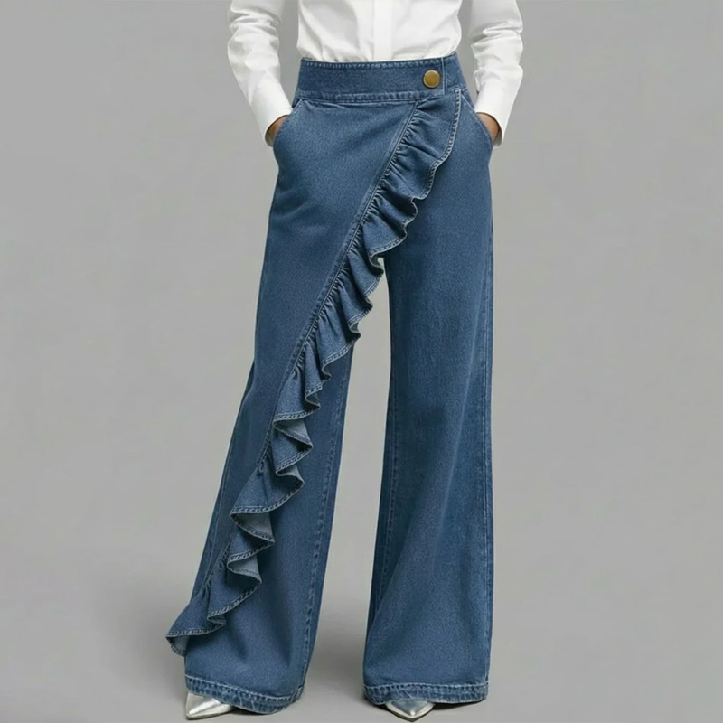 ⏳Limited-time 50% off⏰Women’s Asymmetrical Ruffle Wide-Leg Denim Pants👖