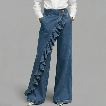⏳Limited-time 50% off⏰Women’s Asymmetrical Ruffle Wide-Leg Denim Pants👖