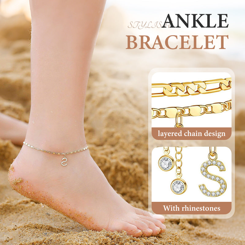 👣 LIMITED TIME 50% OFF! ✨ Layered Gold Ankle Bracelet for Women – Rhinestone, Adjustable, Beach Jewelry 🏖️