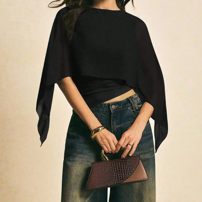 📢📢50% OFF !! ⏰Women's Elegant Chiffon Cape Sleeve Top