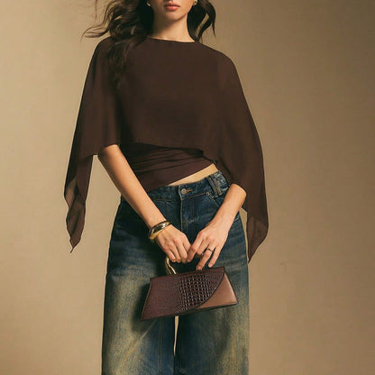 📢📢50% OFF !! ⏰Women's Elegant Chiffon Cape Sleeve Top