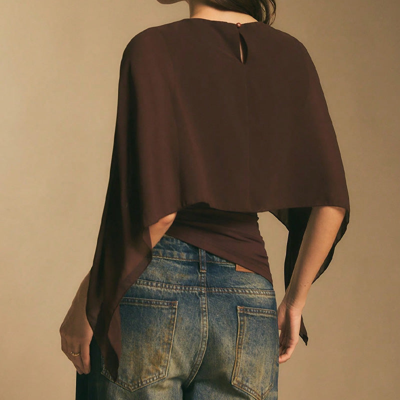 📢📢50% OFF !! ⏰Women's Elegant Chiffon Cape Sleeve Top