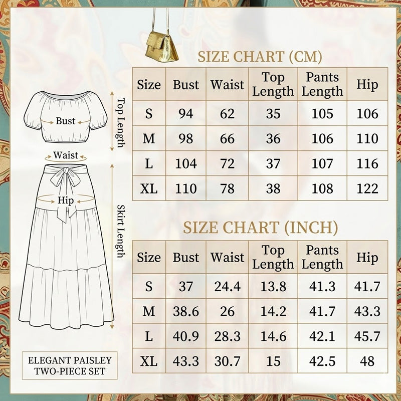 🌸 LIMITED-TIME 50% OFF! 👗 Printed Off-Shoulder 2-Piece Set – Puff Sleeve Top & High-Waist Pants 🌺