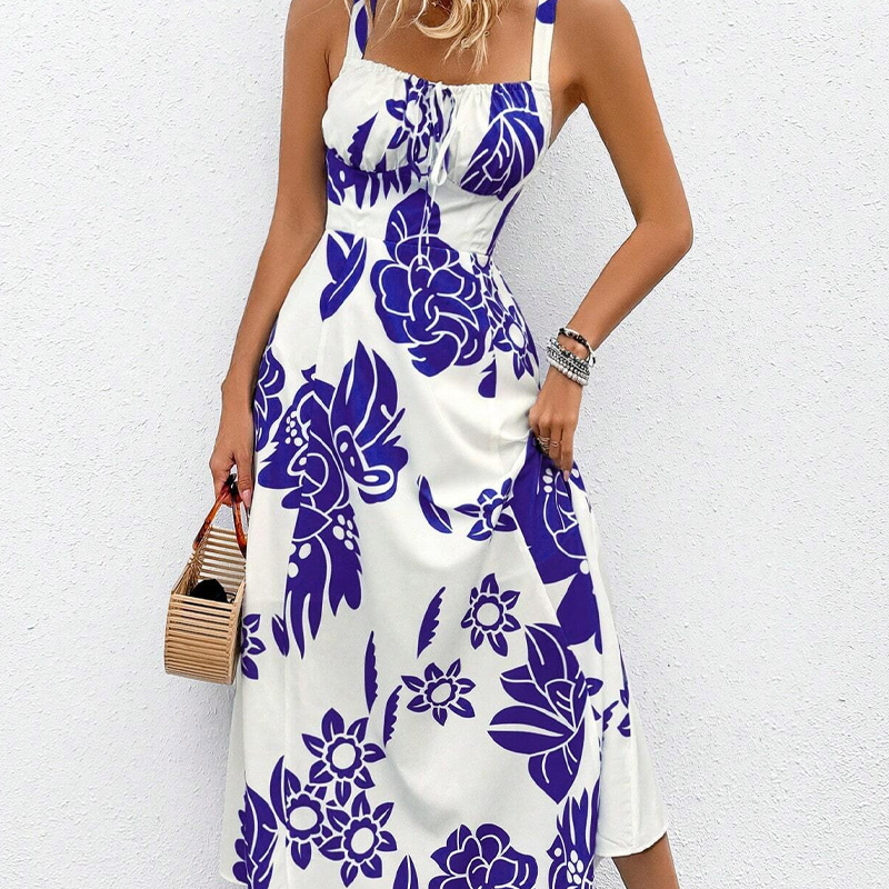 📢📢48% OFF !! ⏰Women's Floral Print Spaghetti Strap Dress🌿👗