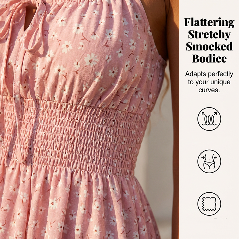 👗 LIMITED TIME 50% OFF! 🎀 Tie-Front Smocked Dress – Spaghetti Straps, Ruffle Hem & Flattering Smocked Bodice 🌸