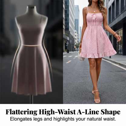 👗 LIMITED TIME 50% OFF! 🎀 Tie-Front Smocked Dress – Spaghetti Straps, Ruffle Hem & Flattering Smocked Bodice 🌸