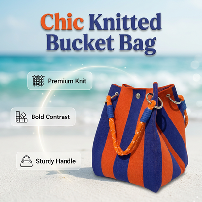 👜 LIMITED-TIME 50% OFF! ✨ Striped Knit Bucket Bag – Handwoven, Rope Handle, Spacious ✨