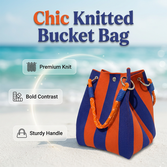 👜 LIMITED-TIME 50% OFF! ✨ Striped Knit Bucket Bag – Handwoven, Rope Handle, Spacious ✨