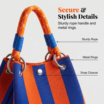 👜 LIMITED-TIME 50% OFF! ✨ Striped Knit Bucket Bag – Handwoven, Rope Handle, Spacious ✨