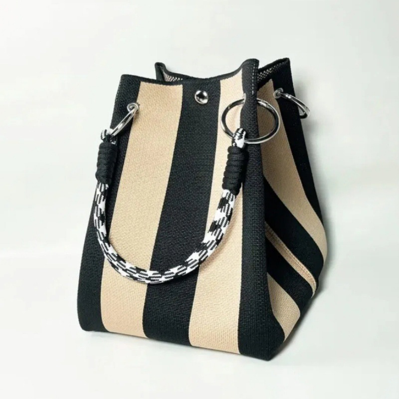 👜 LIMITED-TIME 50% OFF! ✨ Striped Knit Bucket Bag – Handwoven, Rope Handle, Spacious ✨