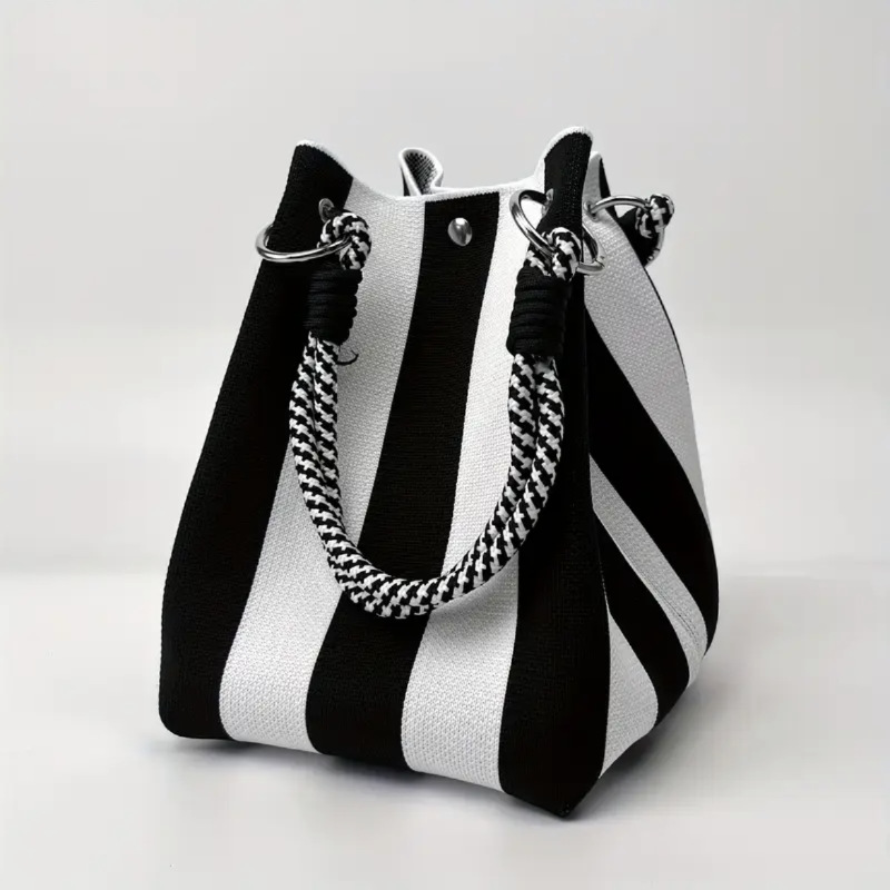👜 LIMITED-TIME 50% OFF! ✨ Striped Knit Bucket Bag – Handwoven, Rope Handle, Spacious ✨