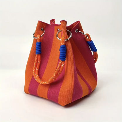 👜 LIMITED-TIME 50% OFF! ✨ Striped Knit Bucket Bag – Handwoven, Rope Handle, Spacious ✨