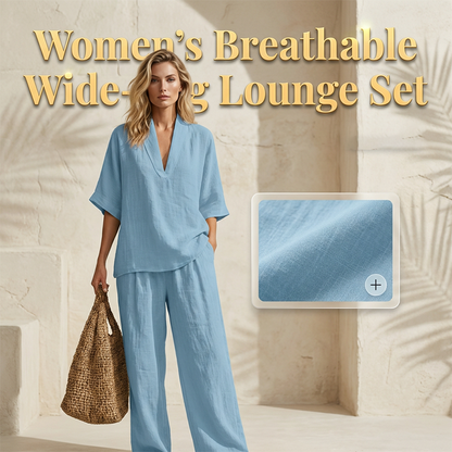 🎉 LIMITED TIME 50% OFF! 👚 Women's Casual V-Neck Top & Wide-Leg Trousers Set – Soft & Breathable for Summer, Work or Resort 🌸