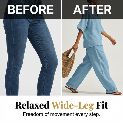 🎉 LIMITED TIME 50% OFF! 👚 Women's Casual V-Neck Top & Wide-Leg Trousers Set – Soft & Breathable for Summer, Work or Resort 🌸