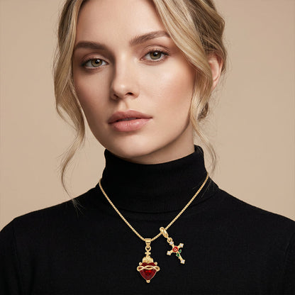 📢📢50% OFF !! ⏰Sacred Heart & Rose Cross Pendant Necklace