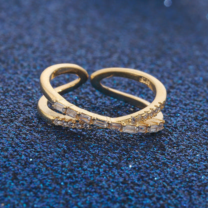 💍 50% OFF NOW!✨ Adjustable Double Layer Criss-Cross Ring – Mixed-Cut Stones & Gold Tone – Elegant Stacked Look Jewelry 🥂