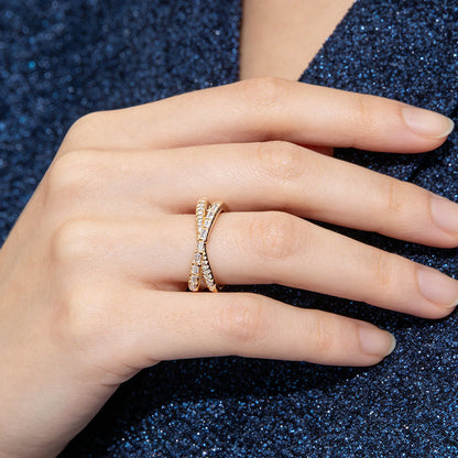 💍 50% OFF NOW!✨ Adjustable Double Layer Criss-Cross Ring – Mixed-Cut Stones & Gold Tone – Elegant Stacked Look Jewelry 🥂