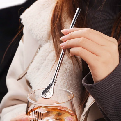 304 Stainless Steel 2-in-1 Straw Spoon – Drink Straw & Stirring Spoon Combo, Detachable Design & Eco-Friendly Reusable ✨
