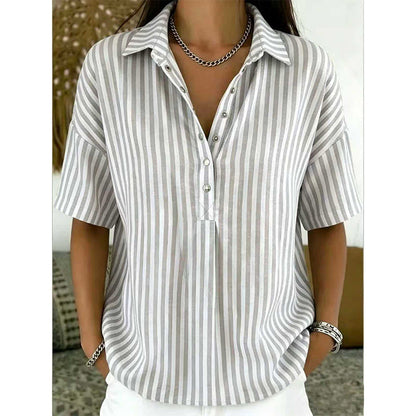 👕 LIMITED-TIME 50% OFF! ✨ Women's Striped Short-Sleeve Shirt – Relaxed Fit, V Neck, 9 Colors 🍂