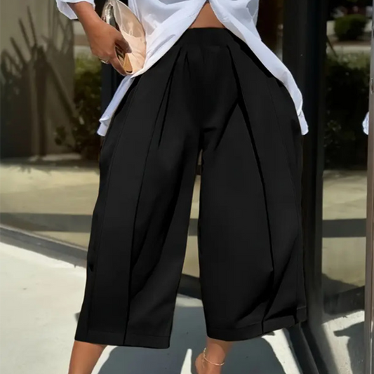 👖 50% OFF NOW!✨ Women's Pleated Wide-Leg Pants – Elastic Waist & Cropped – Chic & Comfy 🌿