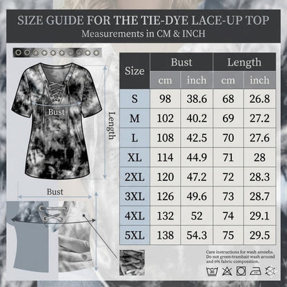 👕 LIMITED-TIME 50% OFF! ✨ Women's Tie-Dye T-Shirt – Lace-Up V-Neck, 4 Colors, S-5XL 🍀